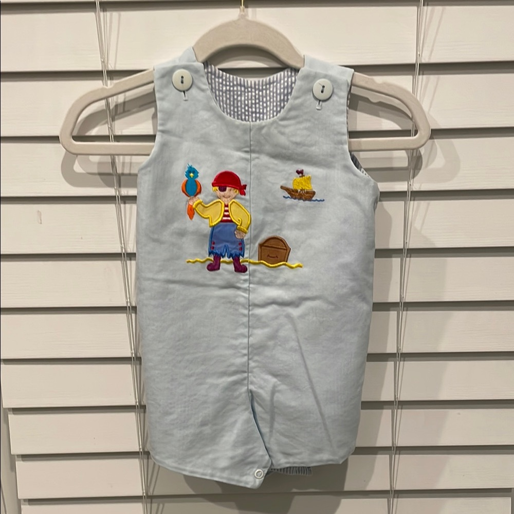 Reversable Baby Blue Romper with Pirate Embroidery